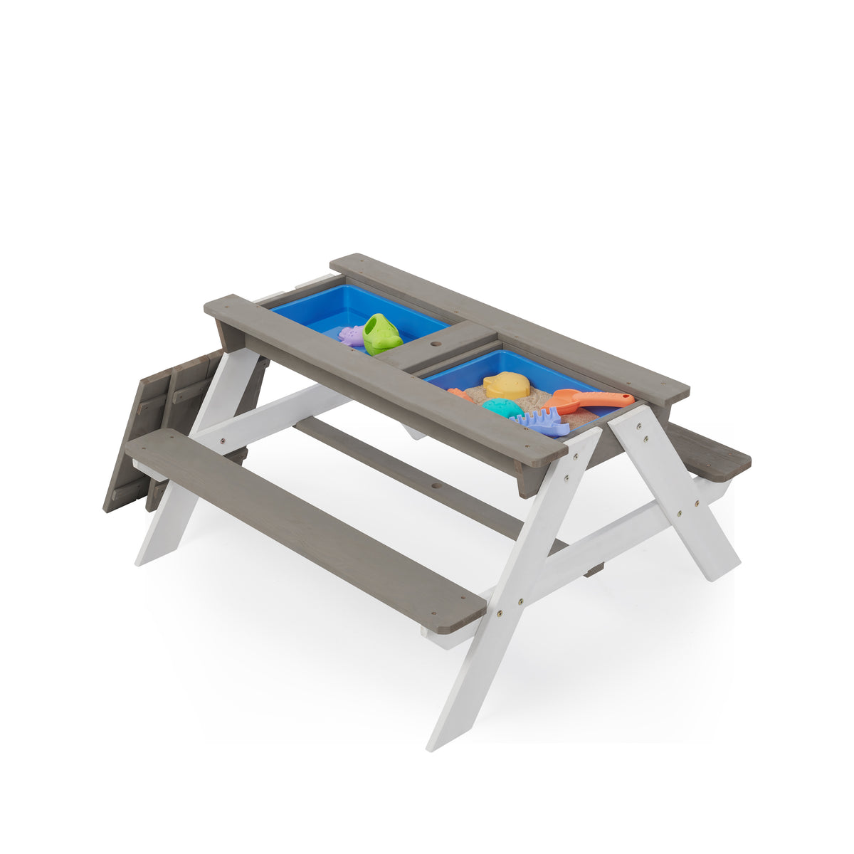 3-in-1 Kids Outdoor Wooden Picnic Table With Umbrella, Convertible Sand & Wate, Gray ASTM & CPSIA CERTIFICATION W1390104709-djyc