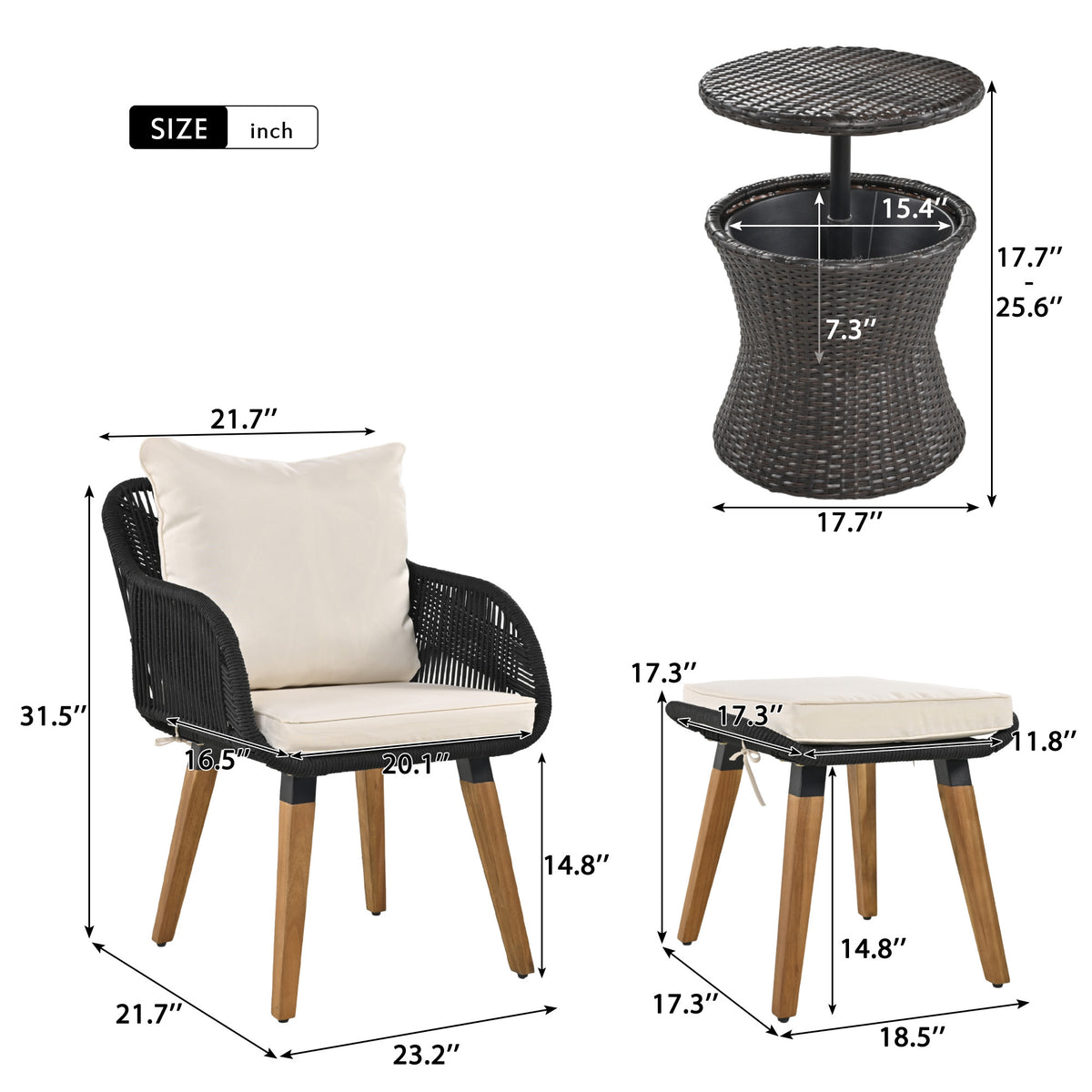 K&K 5 Pieces Patio Furniture Chair Sets, Patio Conversation Set With Wicker Cool Bar Table, Ottomans,Outdoor Furniture Bistro Sets for Porch,Backyard,Balcony,Poolside Black&Beige WF324995AAW-djyc