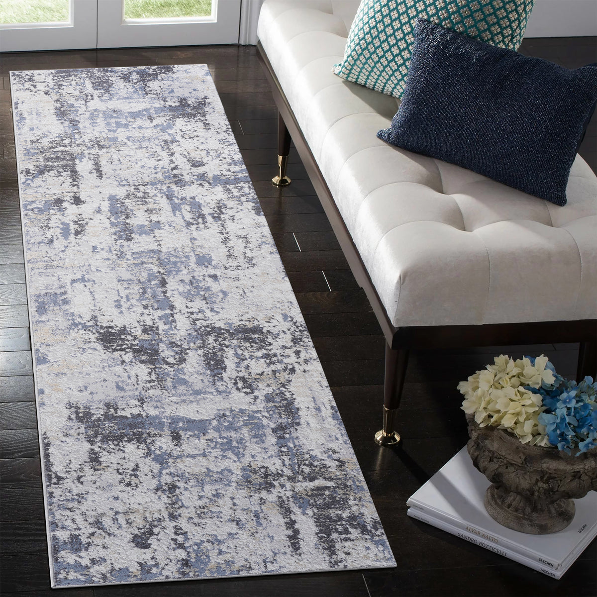 PAYAS Collection 2X8 Grey / Denim / Abstract Runner Rug-B189P183551