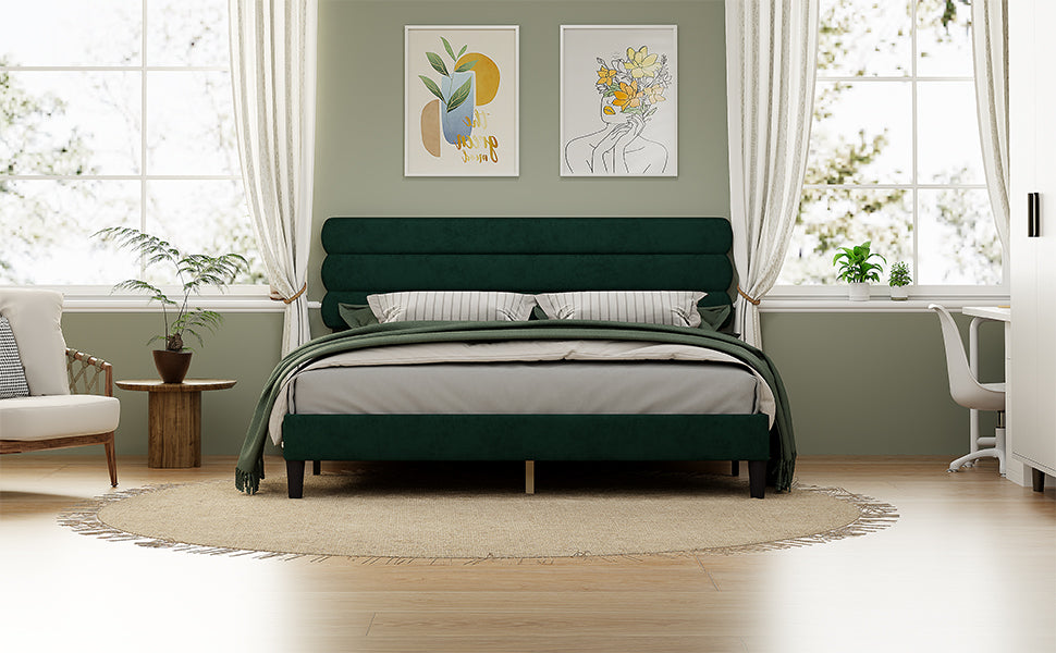 King Bed Frame with Headboard,Sturdy Platform Bed with Wooden Slats Support,No Box Spring,Mattress Foundation,Easy AssemblyGreen W1793140488-djyc