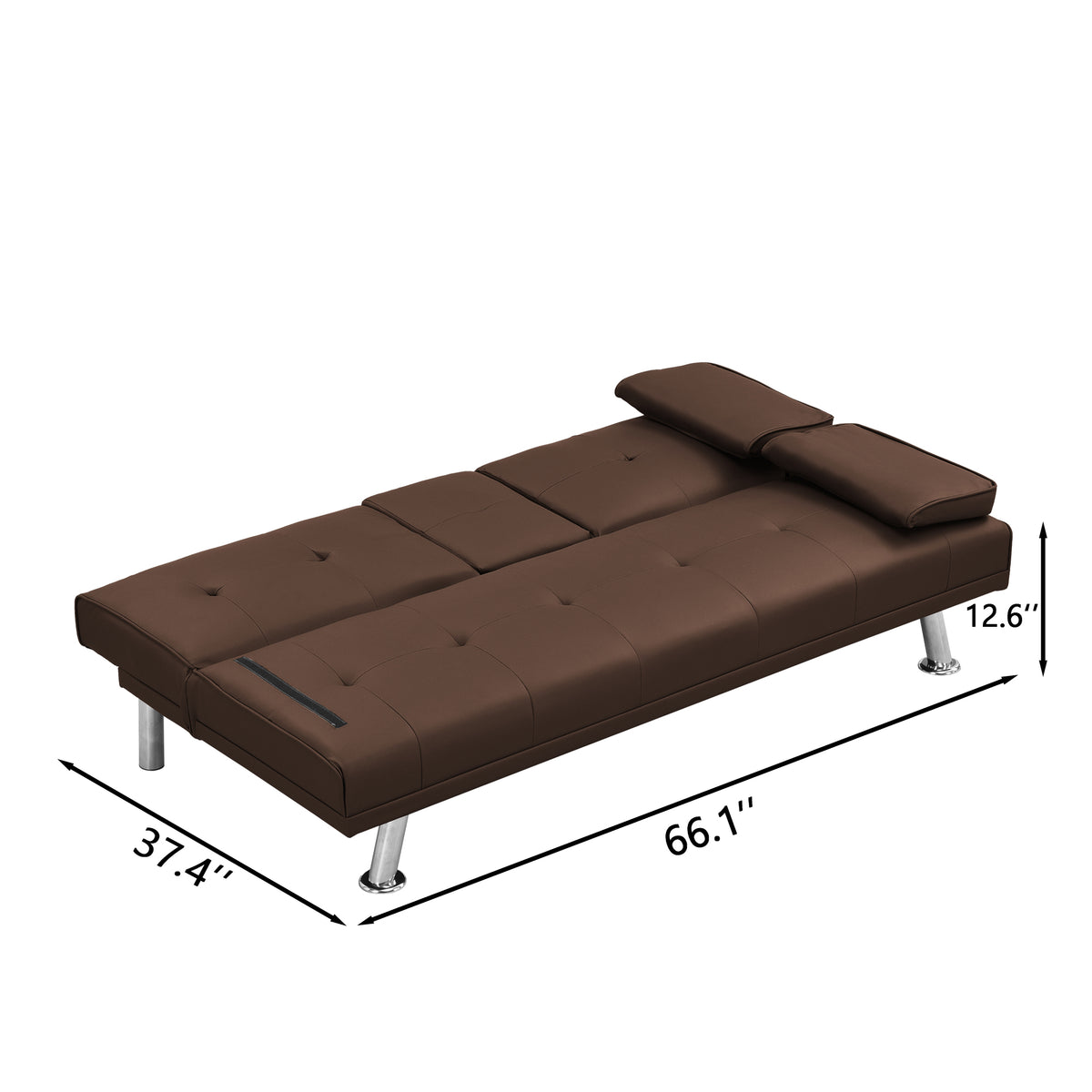 Sofa Bed with Armrest two holdersWOOD FRAME, STAINLESS LEG, FUTON BROWNPVC W214107246-djyc