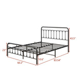 Metal Bed Frame Queen Size Platform No Box Spring Needed with Vintage Headboard and FootboardPremium Steel Slat Support/Black W84034827-djyc
