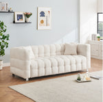 Sophisticated Comfort: Beige White Teddy Plush Sofa - 80 Inch, Perfect for Living Room or Bedroom, Includes Two Throw Pillows and Heavy-Duty Hardware Foot Support W1278141697-djyc