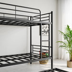 Twin Bunk Bed with Trundle Metal Bunkbeds with Ladder and Full-Length Guardrail, Noise Free, No Box Spring Needed, Black W840P196829-djyc