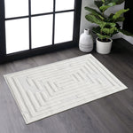 Step Collection High-Low Striped Cream Indoor Area Rug, 2'x3', Modern, Contemporary, Geometric, Bohemian, Bedroom, Kitchen, Living Room, Doormat, Non Shedding Carpet-B189P448803
