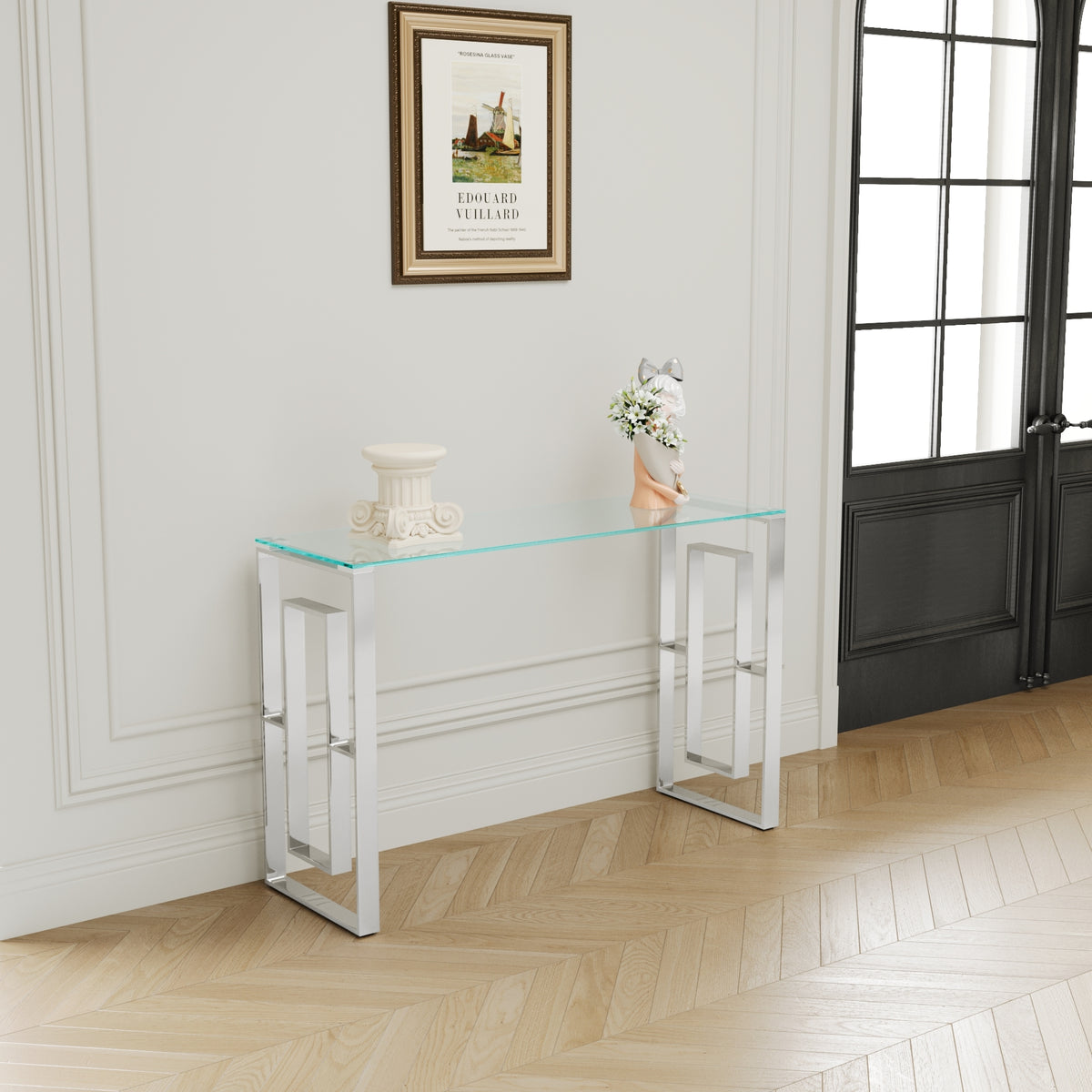 Console Table Stainless Steel Glass,Meal side table silvery Clearbs-02 s W1727P195277-djyc