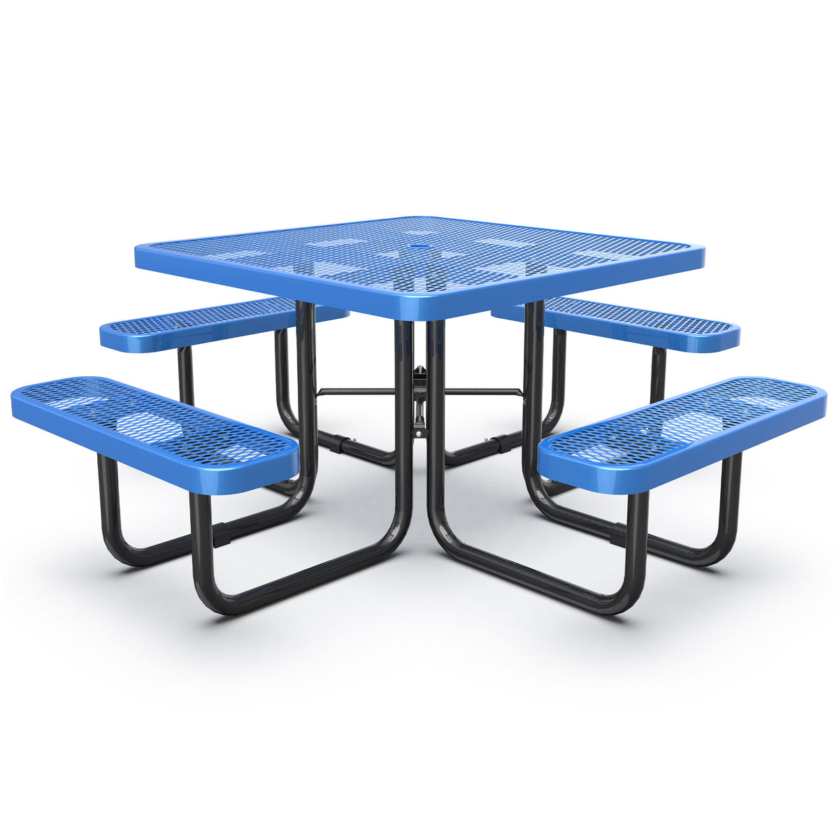 Square Outdoor Steel Picnic Table 46' with umbrella pole,Blue W1895S00011-djyc
