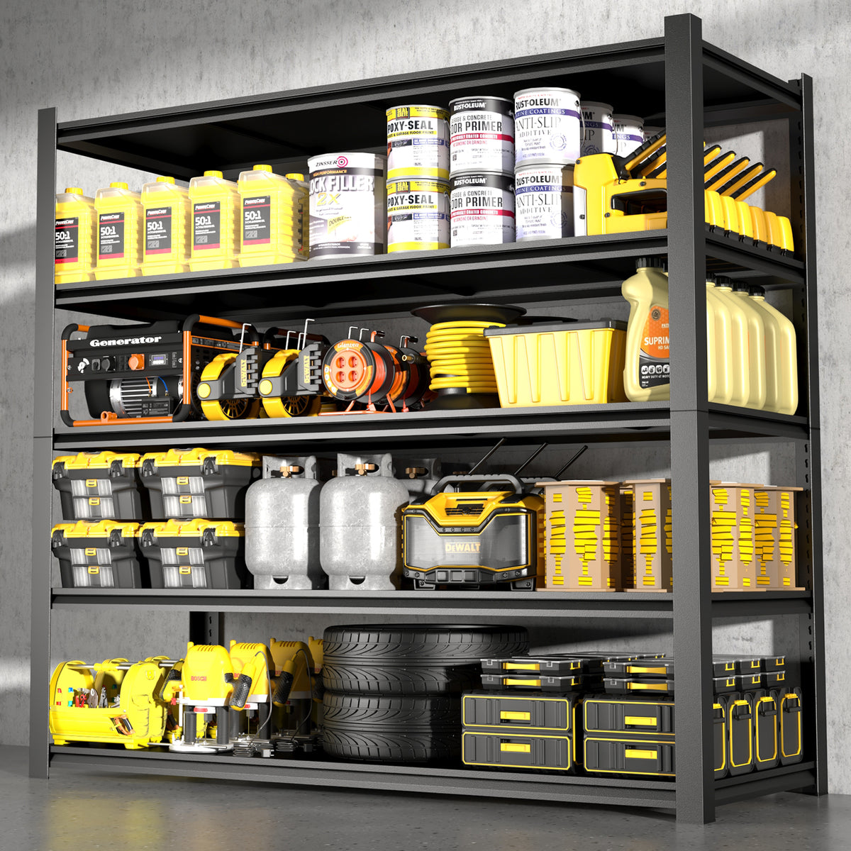 15.75 Inches Wide Black Metal Shelves, with 5 Removable Dividers, Large Capacity, Strong Load Bearing, Suitable for Garage, Kitchen and Office. W328P194166-djyc