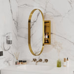 20x34 Inch Oval Recessed Medicine Cabinet, Metal Framed Bathroom Wall Cabinet with Mirror and Adjustable Shelves, Wall Mirror with Storage for Bathroom, Matte Gold W1435P210490-djyc