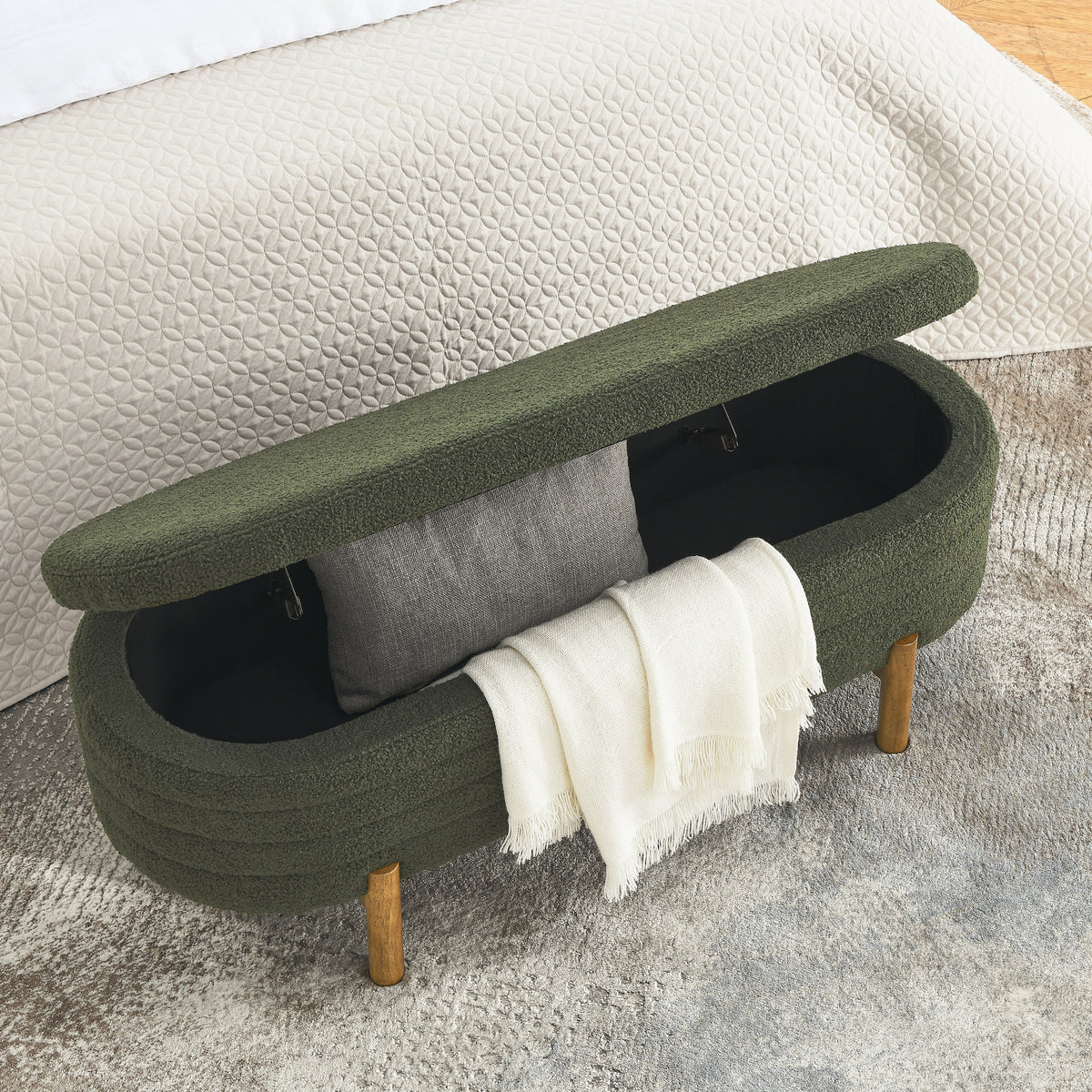 Ottoman Oval Storage Bench,Rubber Wood Leg, Green(46."x17.7"x10.8") W487P178761-djyc