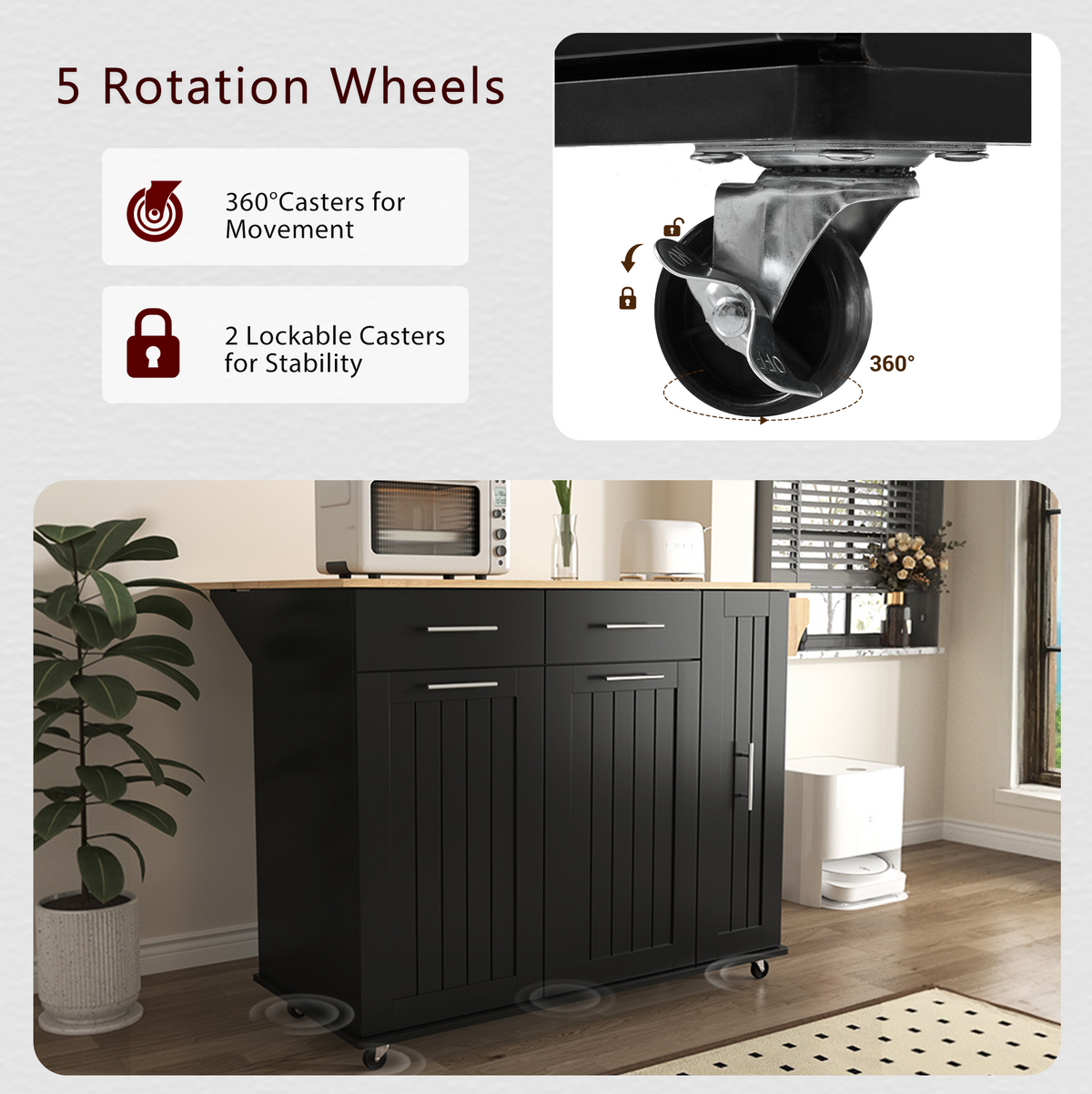 K&K Kitchen Island with Drop Leaf, Kitchen Storage Cart with 3 Tier Pull Out Cabinet Organizer, Internal Storage Rack, Rolling Kitchen Cart on Wheels with Towel Rack, 2 Drawers, for Kitchen, Black WF531421AAB-djyc