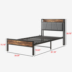 Twin Size Bed Frame, Storage Headboard with Charging Station, Solid and Stable, Noise Free, No Box Spring Needed, Easy Assembly W840120026-djyc