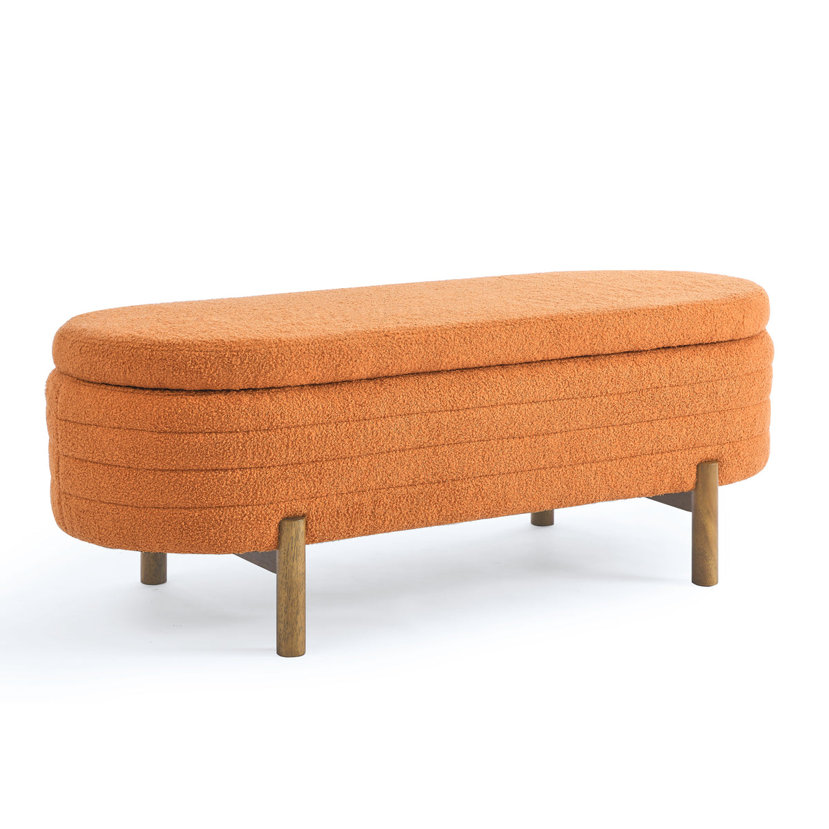 Ottoman Oval Storage Bench,Rubber Wood Leg,Orange(46."x17.7"x10.8") W487P178762-djyc