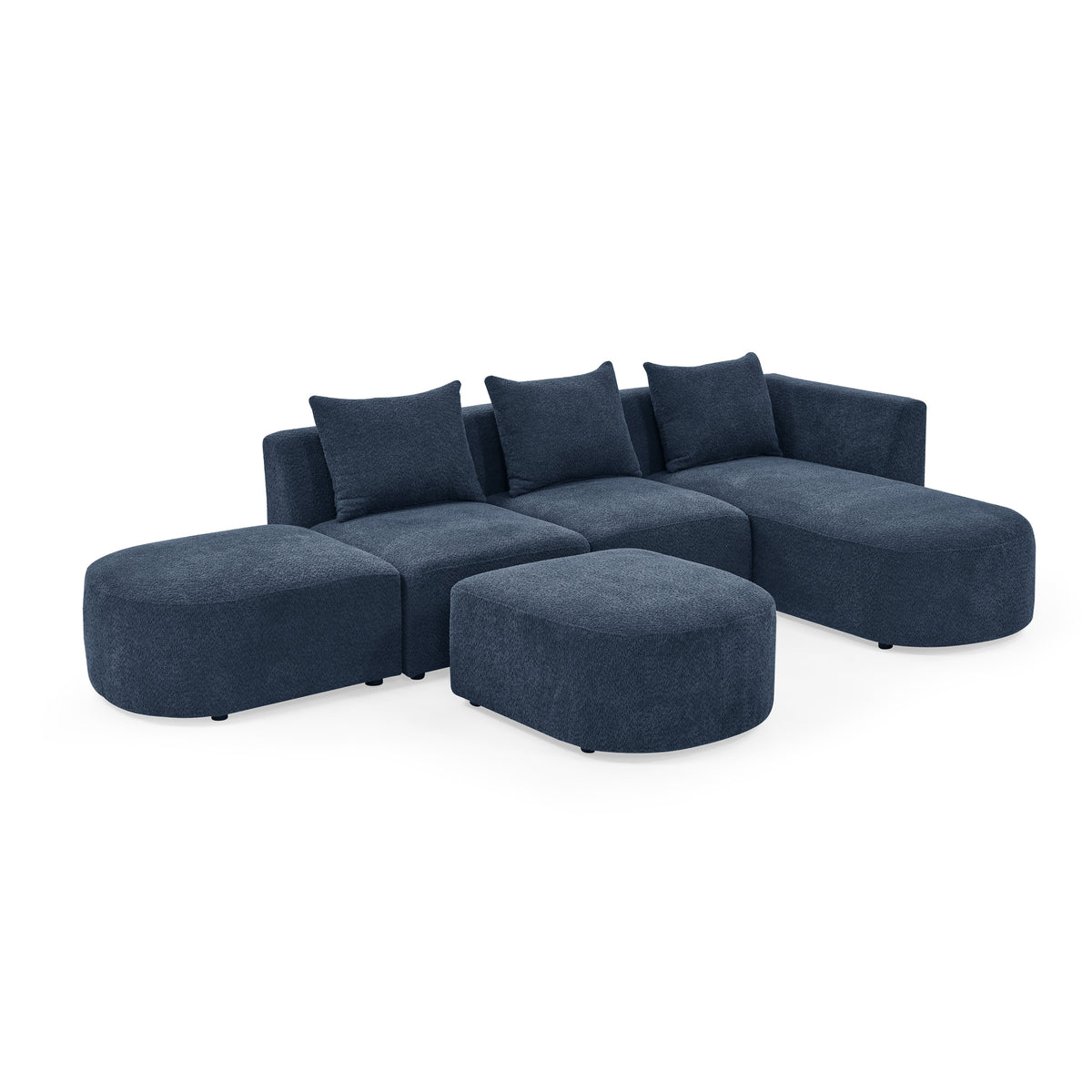 L Shape Sectional Sofa with Right Side Chaise and Ottoman, Modular Sofa, DIY Combination, Loop Yarn Fabric, Navy W487S00161-djyc