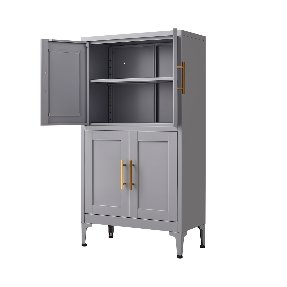 Grey Metal Kitchen Storage Cabinet, Kitchen Pantry Storage Cabinet with Doors and Shelves, Storage Cabinet with Adjustable Leveling Foot for Kitchen, Living Room and Dining Room W328P194191-djyc