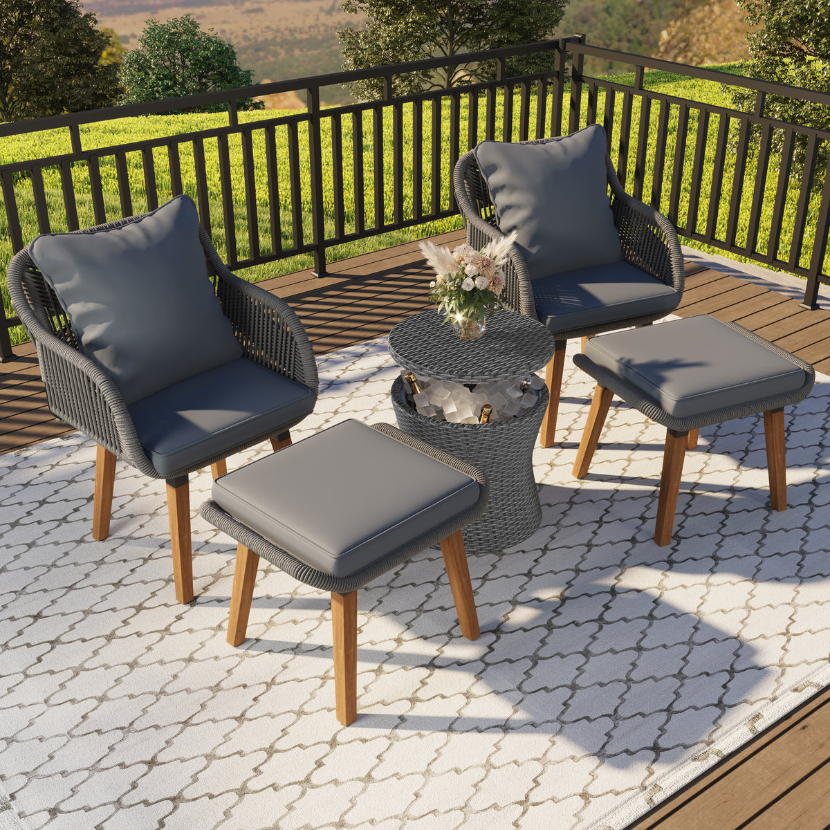 K&K 5 Pieces Patio Furniture Chair Sets, Patio Conversation Set With Wicker Cool Bar Table, Ottomans,Outdoor Furniture Bistro Sets for Porch,Backyard,Balcony,Poolside Grey WF324995AAG-djyc