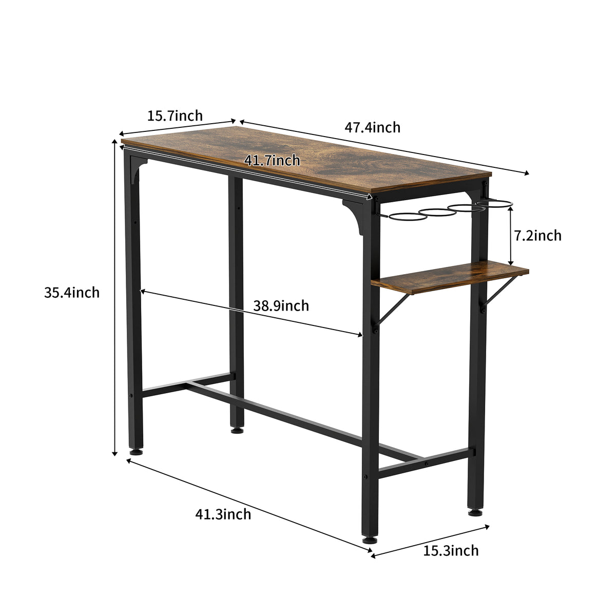 Wood Top Metal Base side tableIndustrial Bar Table with two chair--Adjustable table base Bistro Whiskey Pub Table,47.44"W x 15.75"D x 35.43"H W1903P149223-djyc