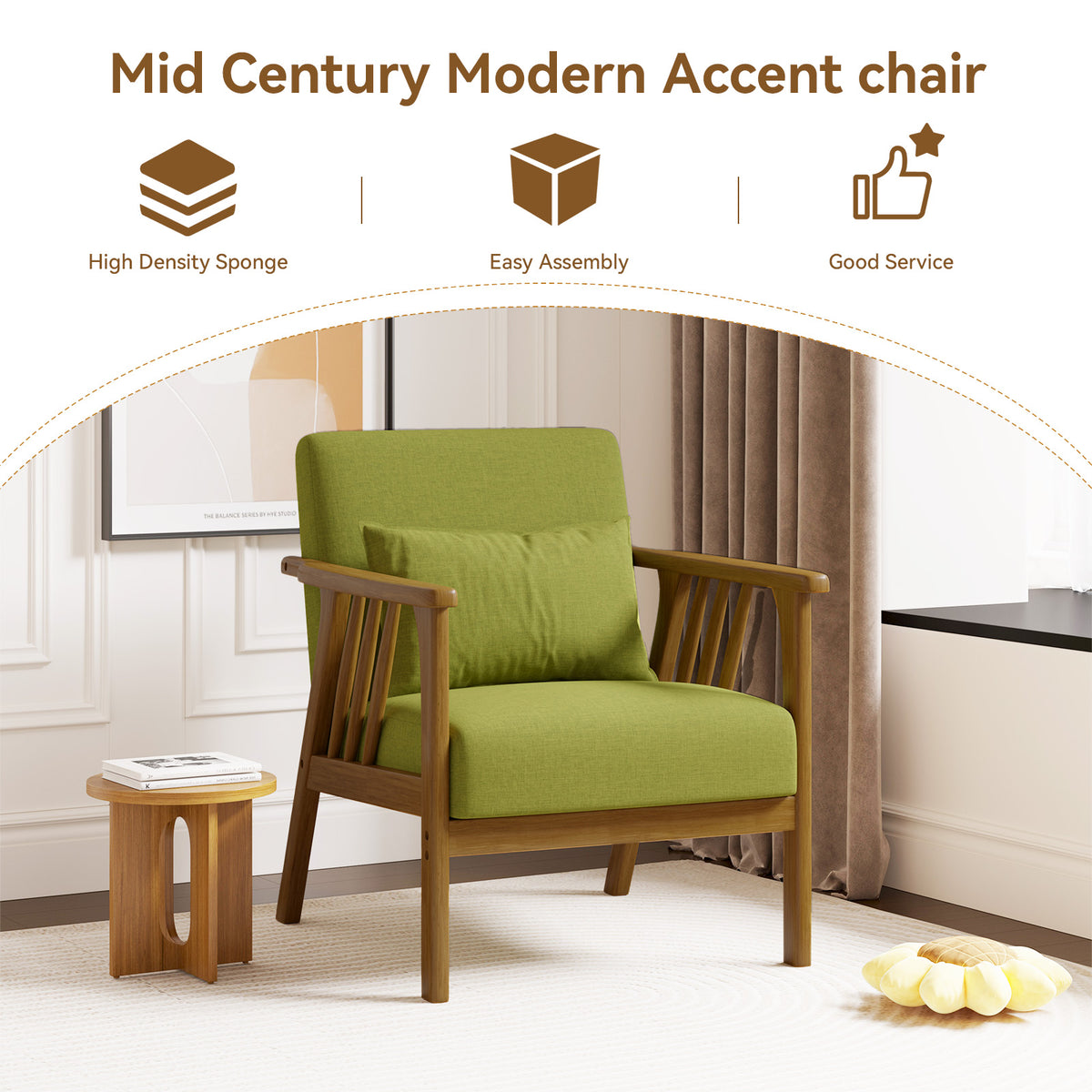 Modern Minimalist Single Sofa Chair: High-Density Sponge Cushion & High-Quality Wooden Frame FU01050-wz