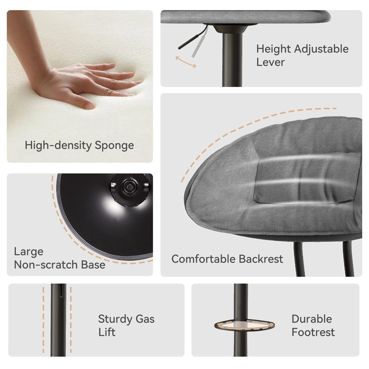 Modern Waterproof Bar Stool: Ergonomic Design & Dual-Layer Ultra-Soft Seat Cushion and Backrest FU01037-wz