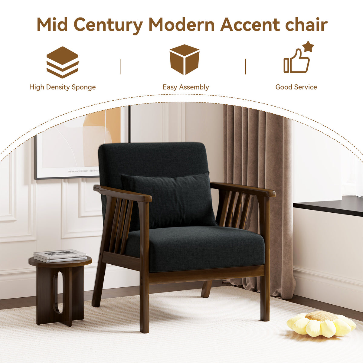 Modern Minimalist Single Sofa Chair: High-Density Sponge Cushion & High-Quality Wooden Frame FU01050-wz