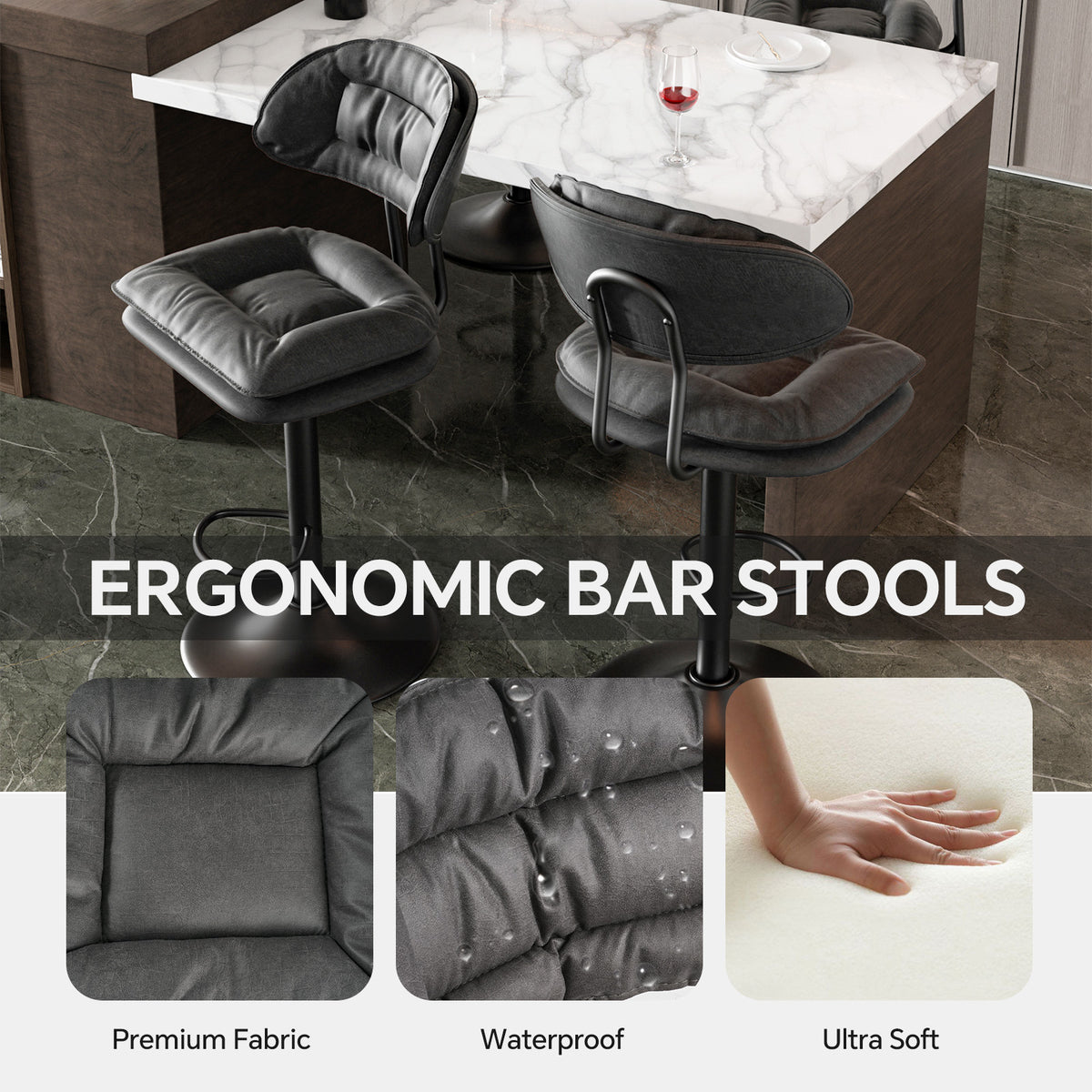 Modern Waterproof Bar Stool: Ergonomic Design & Dual-Layer Ultra-Soft Seat Cushion and Backrest FU01037-wz