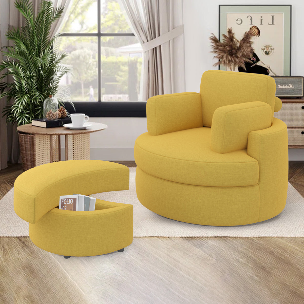 Modern Lounge Sofa and Ottoman Set: 360° Swivel & Storage Ottoman FU01046-wz