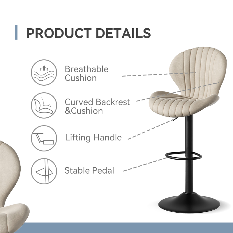 Modern Minimalist 360° Rotating Bar Stool: Resilient Foam & Ergonomic Design FU01023-wz