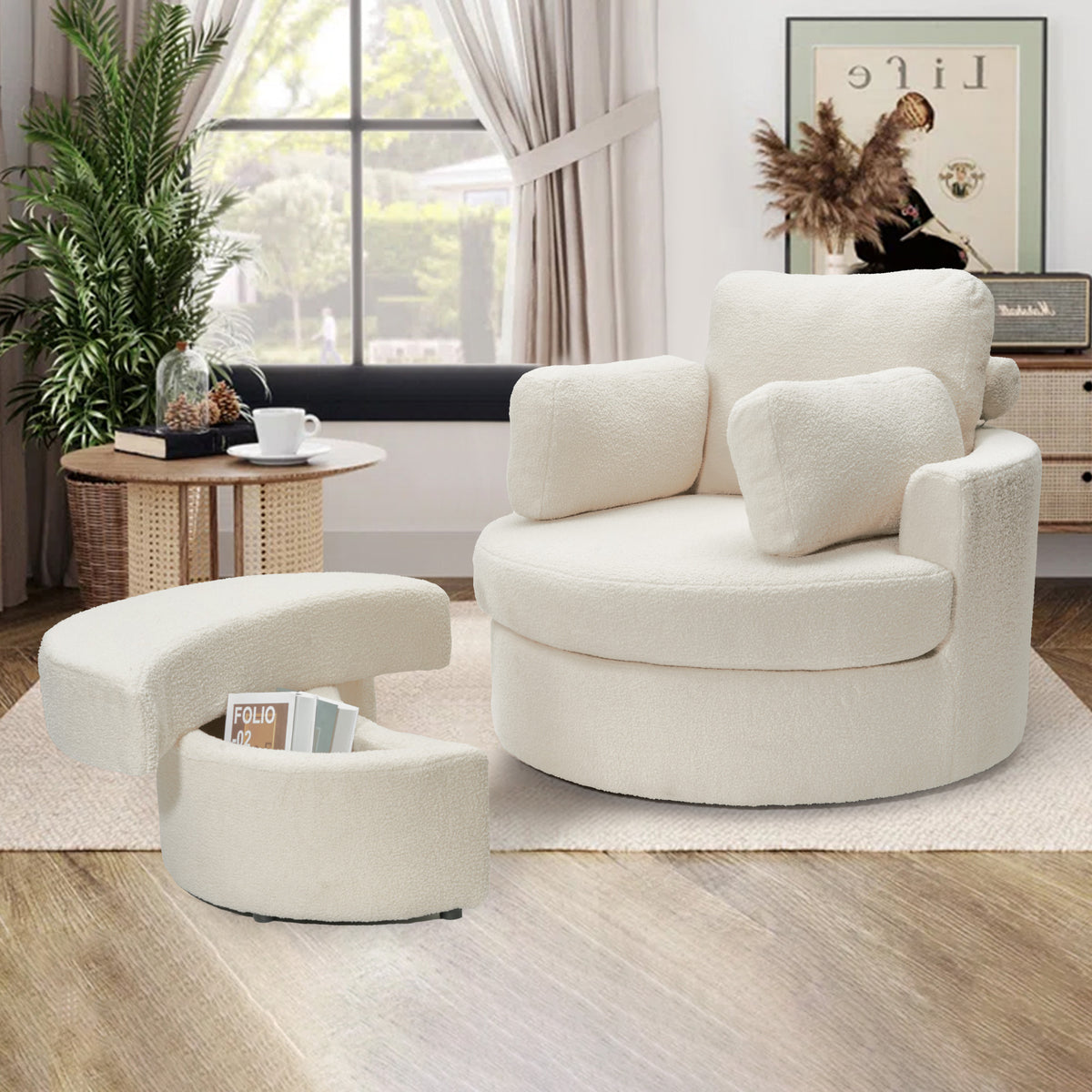 Modern Lounge Sofa and Ottoman Set: 360° Swivel & Storage Ottoman FU01046-wz