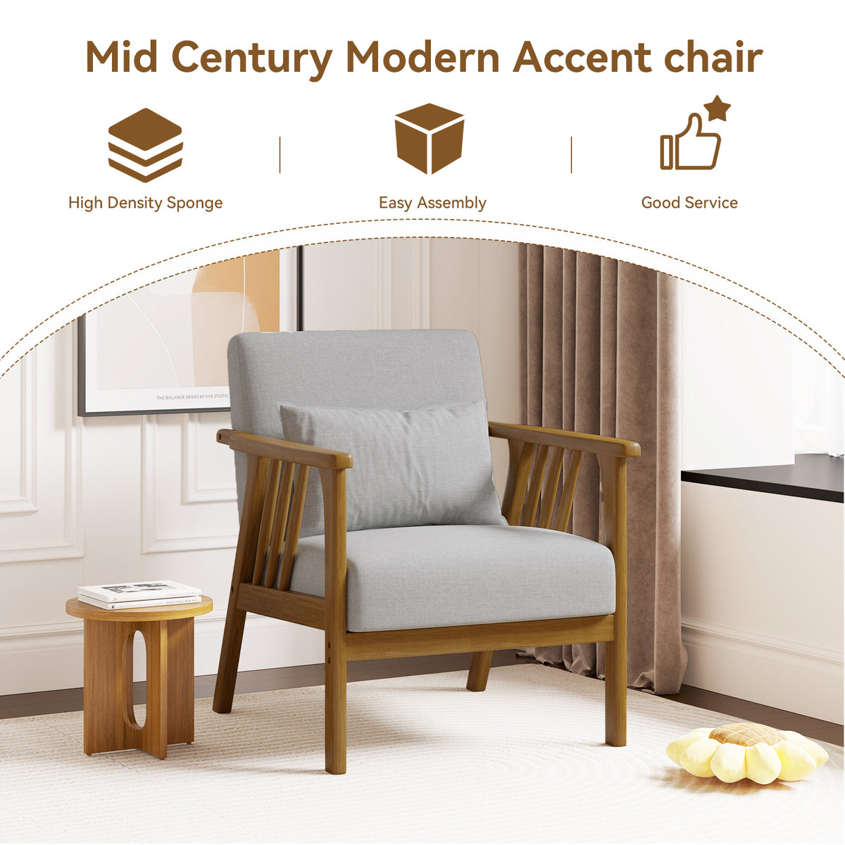 Modern Minimalist Single Sofa Chair: High-Density Sponge Cushion & High-Quality Wooden Frame FU01050-wz