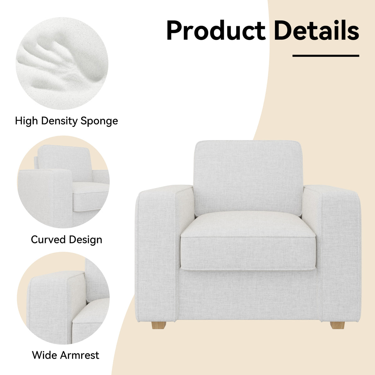 Modern Minimalist Single Sofa: High-Density Sponge & Wide Armrest Design FU01048-wz