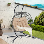 Double Egg Chair with Stand Hanging Indoor Outdoor Wicker Rattan Patio Basket Egg Swing Chair Hammock Egg Chairs with UV Resistant Cushions 600 lbs for Bedroom Balcony Patio W874P270569-djyc