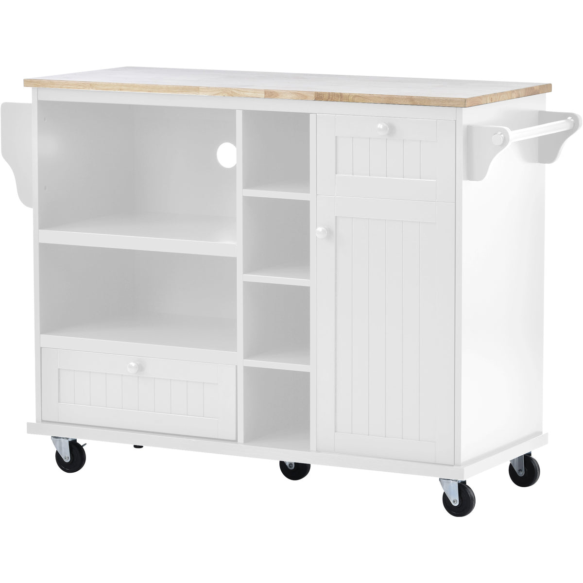 Kitchen Island Cart with Storage Cabinet and Two Locking Wheels,Solid wood desktop,Microwave cabinet,Floor Standing Buffet Server Sideboard for Kitchen Room,Dining Room,, Bathroom(White) WF296670AAW-djyc