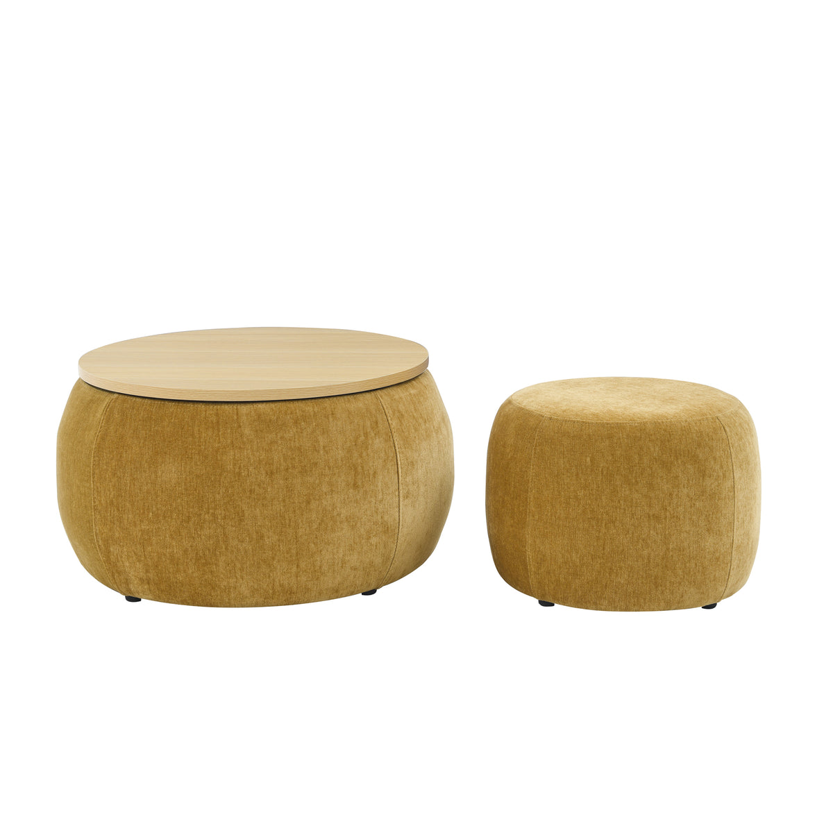 Round Storage Ottoman, 2 in 1 Function, Work as End table and Ottoman,with small seat,Dark yellow(25"x25"x14.7") ow W487P165700-djyc