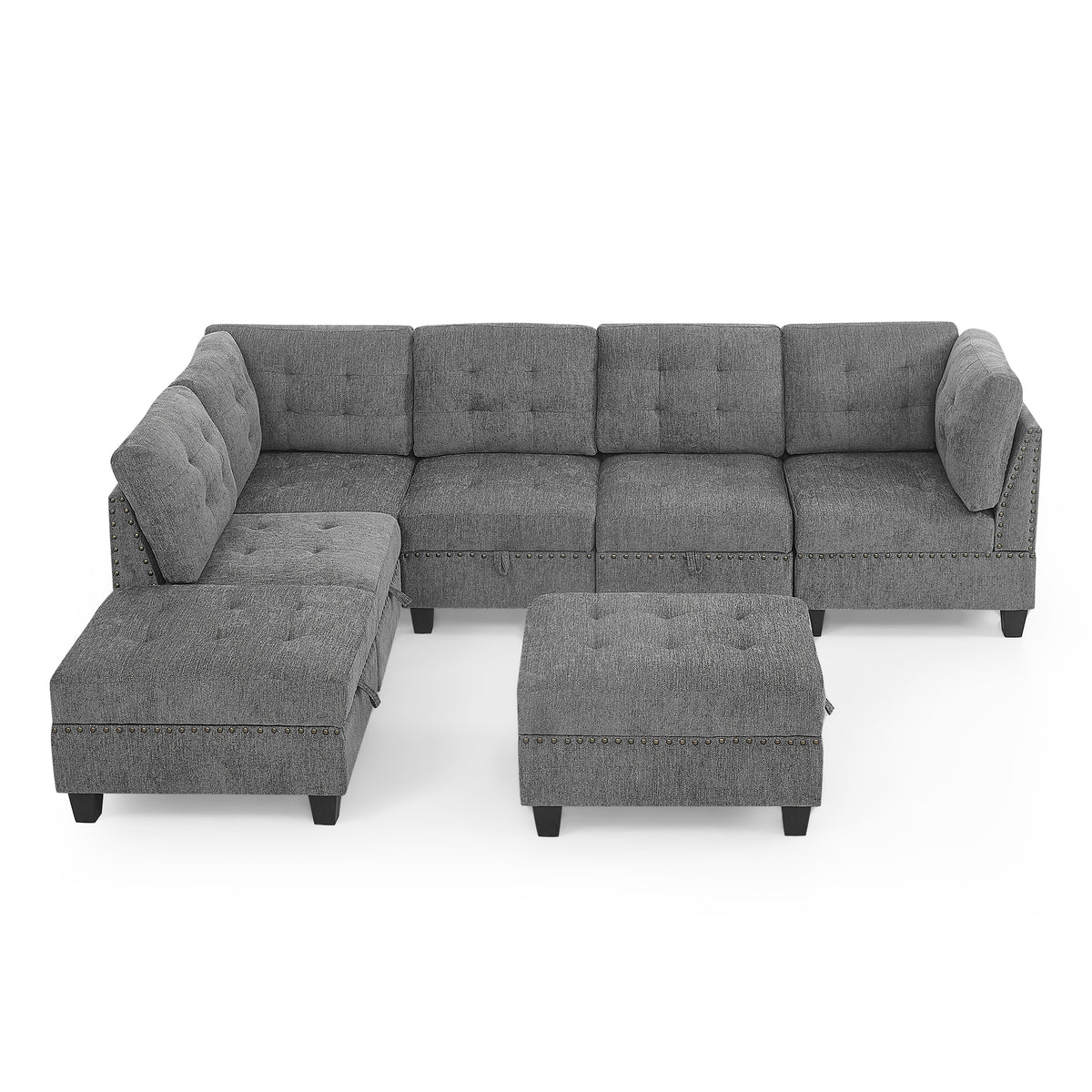 L shape Modular Sectional Sofa,DIY Combination,includes Three Single Chair ,Two Corner and Two Ottoman,Grey Chenille W487S00201-djyc