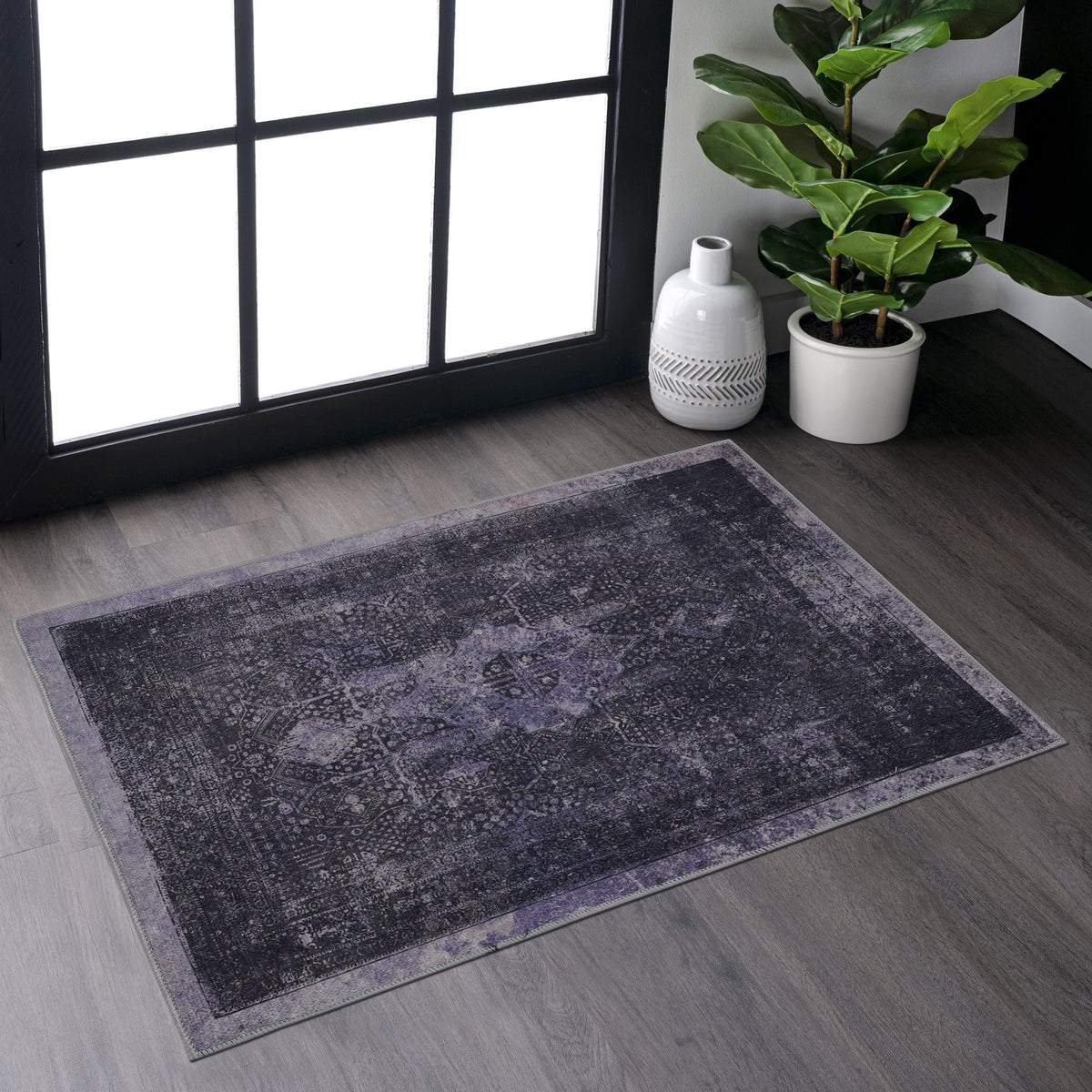 MAVAL Anthracite Washable Rug 2' x 3' Doormat Rug (Anthracite, 2' x 3')-B189P189038