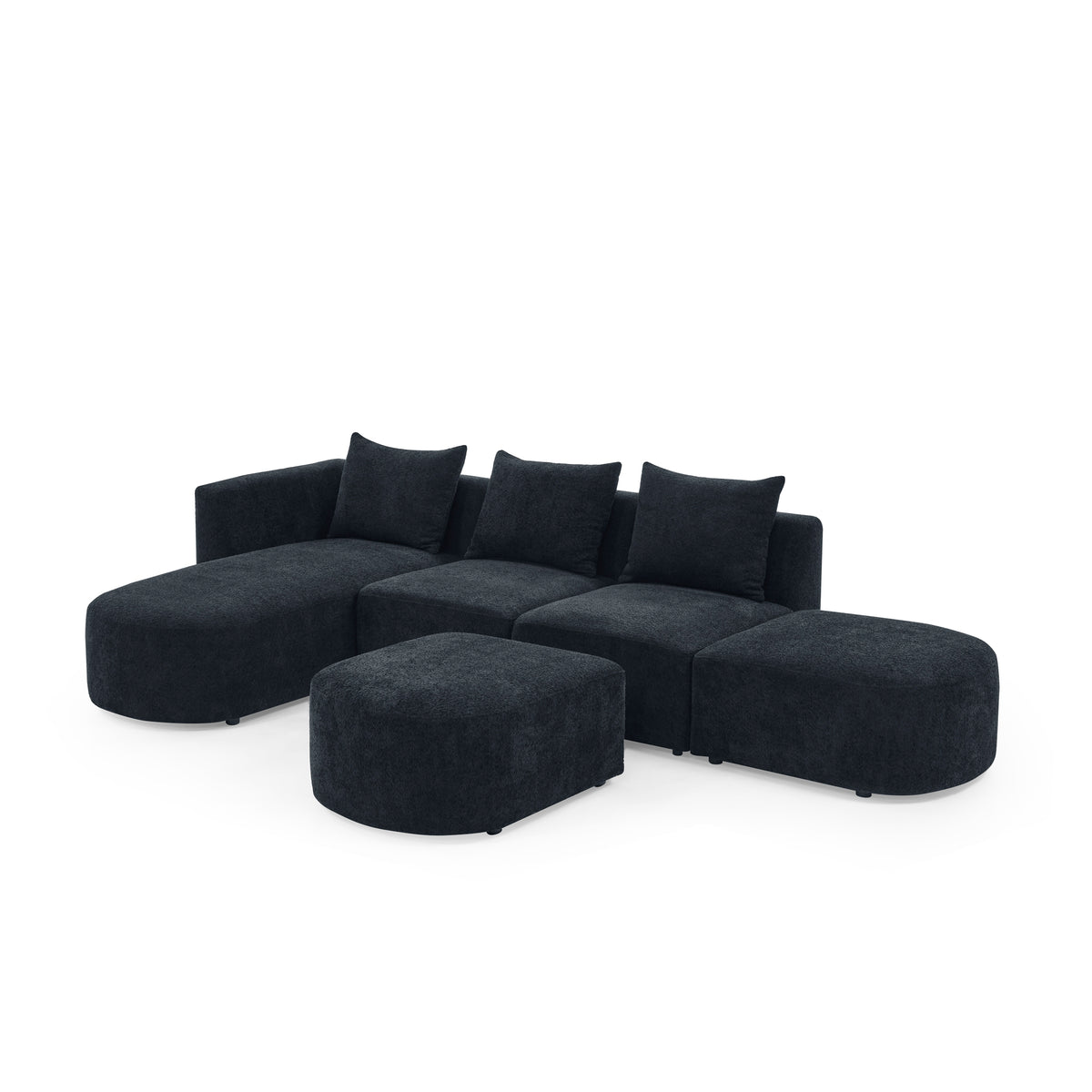 L Shape Sectional Sofa with Right Side Chaise and Ottoman, Modular Sofa, DIY Combination, Loop Yarn Fabric, Black W487S00157-djyc