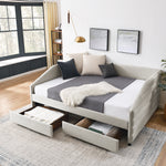 Queen Size Daybed with Two Drawers Trundle Upholstered Tufted Sofa Bed, Linen Fabric, Beige (88"x64.5"x34") W487S00176-djyc
