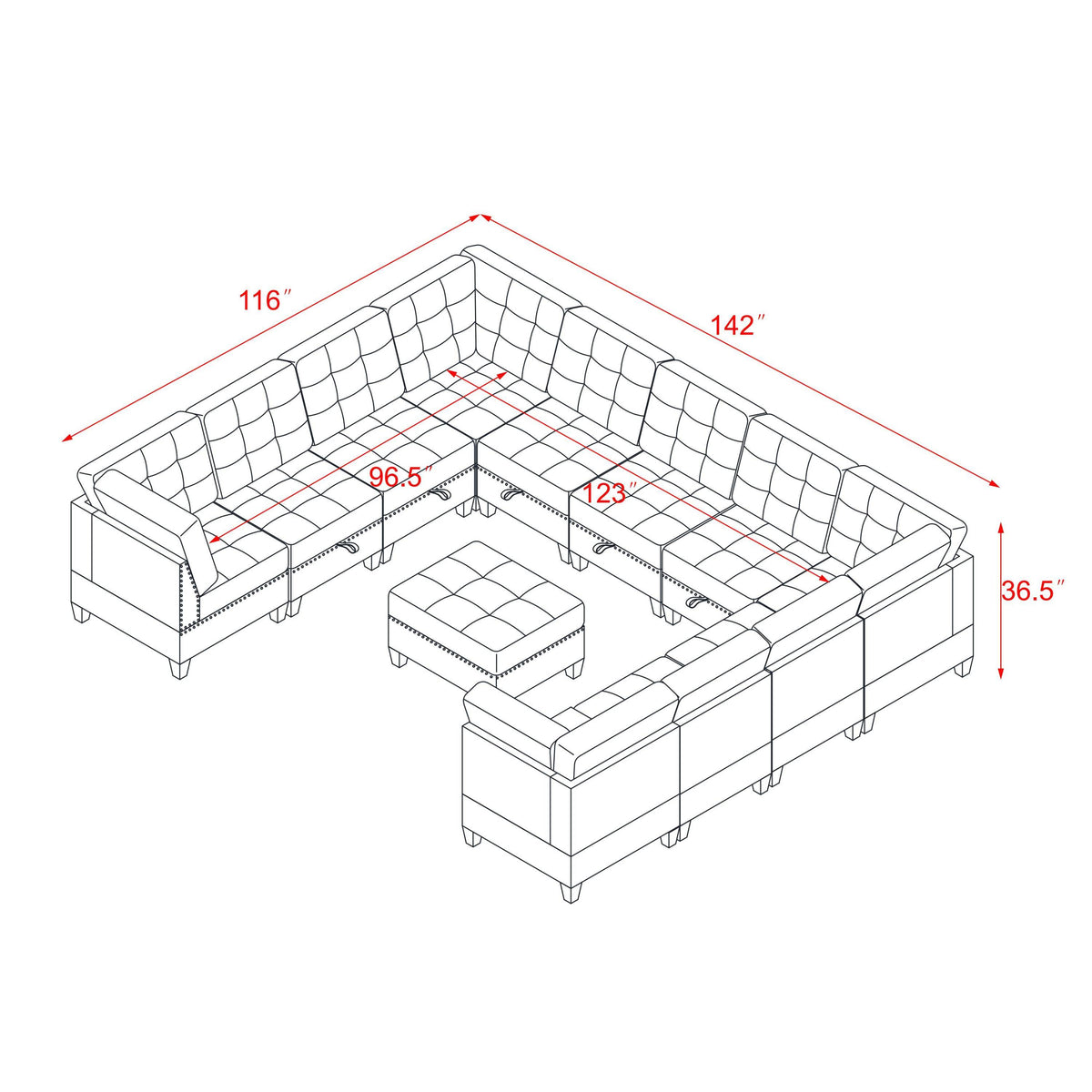 U shape Modular Sectional Sofa,DIY Combination,includes Seven Single Chair, Four Corner and One Ottoman,Ivory W487S00198-djyc