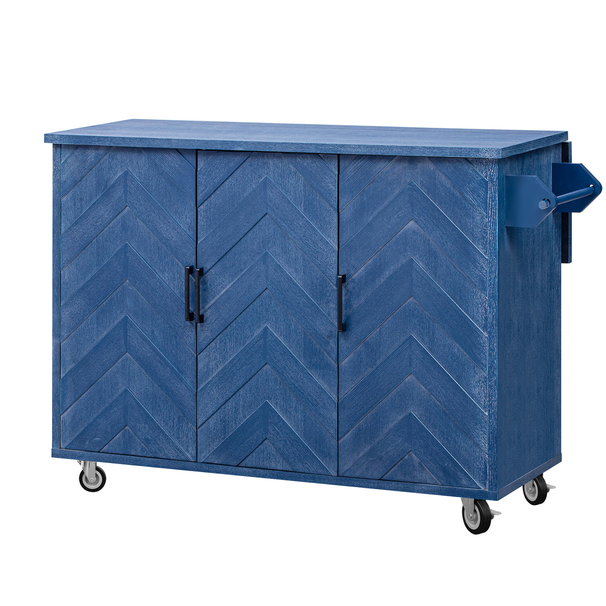 K&K 51.2"W 3D Wave Stripes Ash Veneer(Not Cheap Paper) Kitchen Island with Drop Leaf, Farmhouse Kitchen Island on Wheels with Internal Storage Rack, Rolling Kitchen Cart (Navy Blue) N707P207915E-djyc