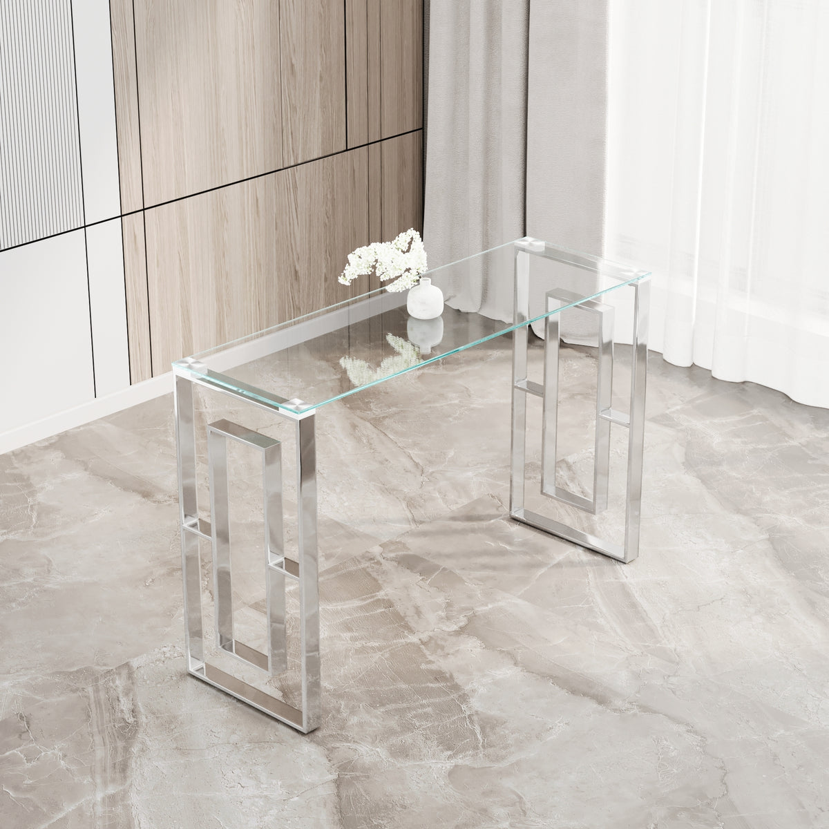 Console Table Stainless Steel Glass,Meal side table silvery Clearbs-02 s W1727P195277-djyc