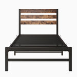 Twin Size Platform Bed Frame with Rustic Vintage Wood Headboard, Strong Metal Slats Support Mattress Foundation, No Box Spring Needed Rustic Brown W84084261-djyc
