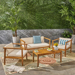 Outdoor 4-Seater Acacia Wood Chat Set with Coffee Table with Cushions, Teak and Beige 63347.00BGE-djyc