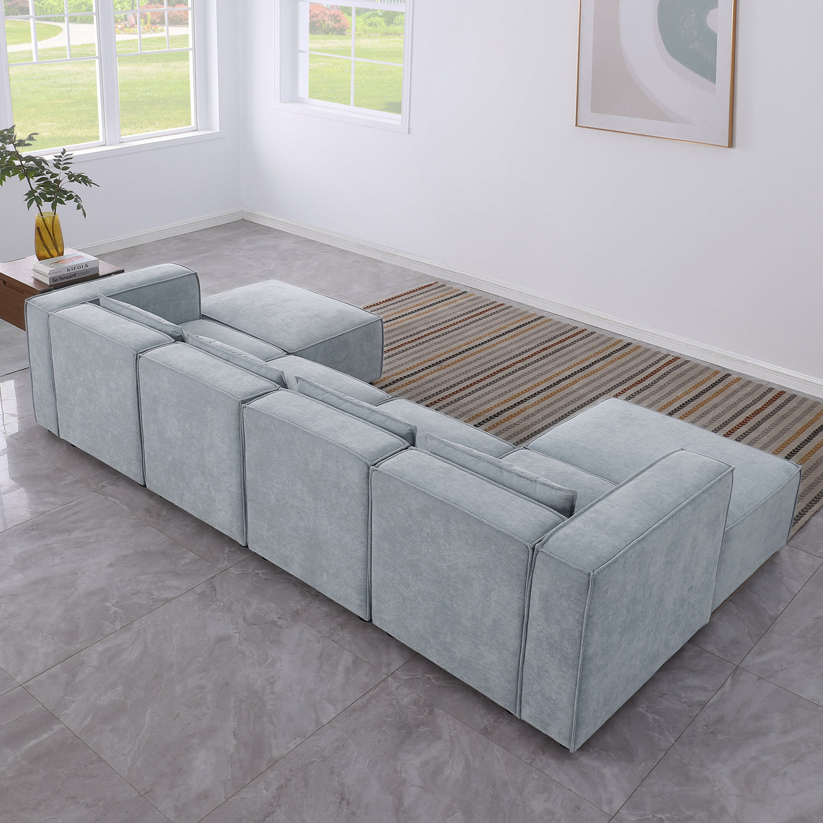 modular sofa Grayish bluechenille fabric,simple and grand, the seat and back is very soft. this is also a KNOCK DOWN sofa W1099S00115-djyc