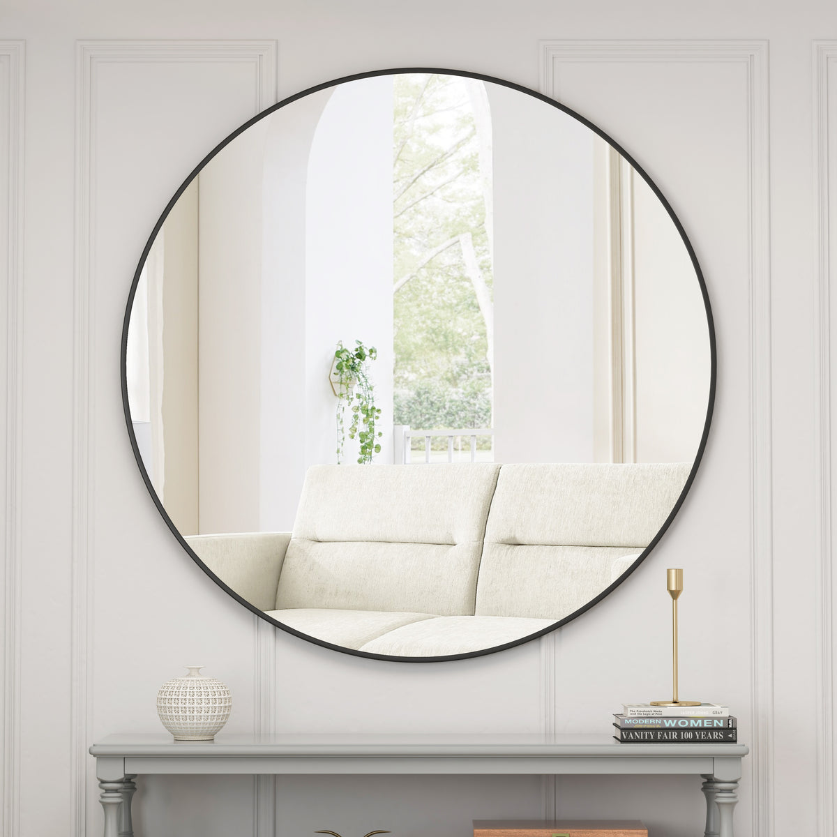 Wall Mirror 48 Inch Oversized Big Size Black Circular Mirror Metal Framed Mirror Round Vanity Mirror Dressing Mirror, for Bathroom, Living Room, Bedroom Wall Decor W1435107724-djyc