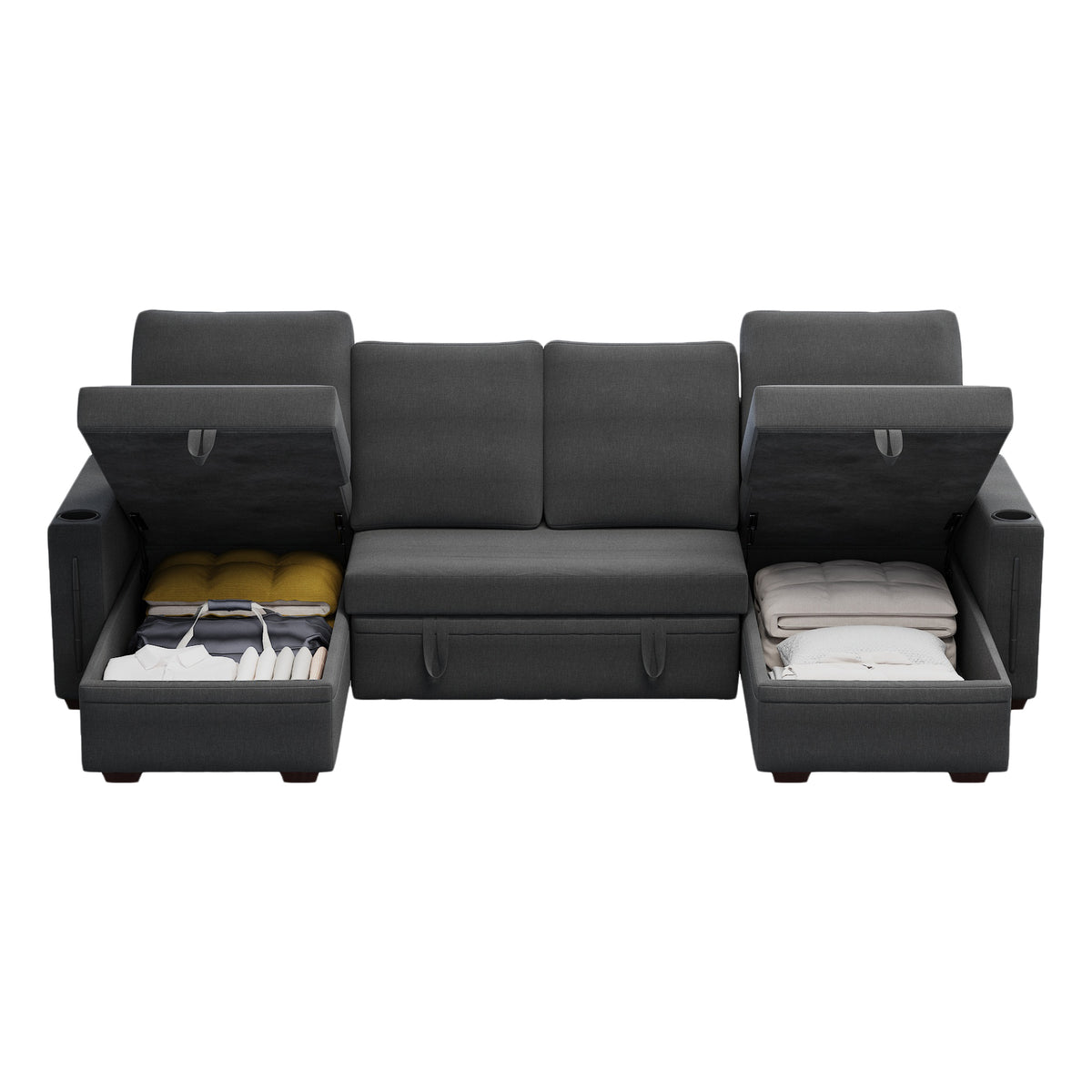 Sectional Sofa with Storage, 96" U Shaped Sectional Couches for Living Room, Comfy Convertible Sectional Sofa- Dark Grey W1669S00008-djyc