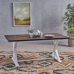 Rustic yet Modern Acacia Wood Dining Table – Dual-Toned Frame with White Legs and Brown Tabletop, Perfect for Outdoor Dining 61716.00O-djyc
