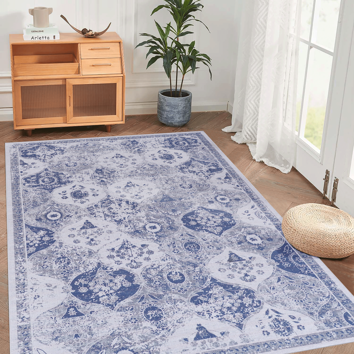 MAVAL Blue Washable Rug 6x9 Area Rug (Blue, 6' x 9')-B189P189021