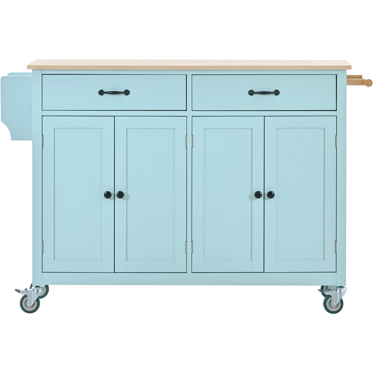 Kitchen Island Cart with 4 Door Cabinet and Two Drawers and 2 Locking Wheels - Solid Wood Top, Adjustable Shelves, Spice & Towel Rack(Mint Green) WF286911AAN-djyc