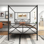 Metal Canopy Bed Frame, Platform Bed Frame Queen with X Shaped Frame Queen Black W84034643-djyc