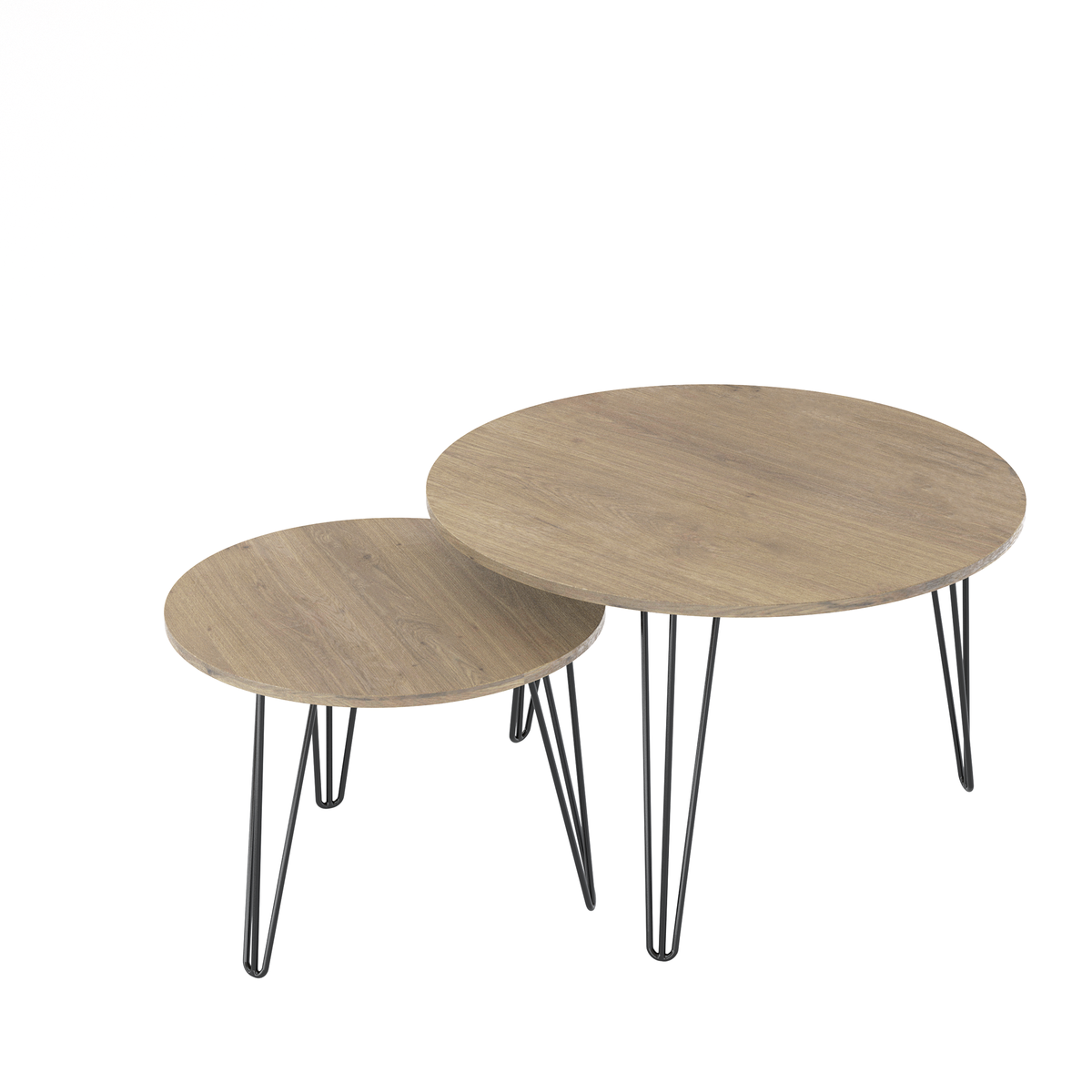 27.56'' Round Nesting Coffee Table Set of 2, Circular Nesting End Table Set, Round Wooden Tabletop, and Sturdy Metal Base for Living Room, bedroom, Brown W808P176732-djyc